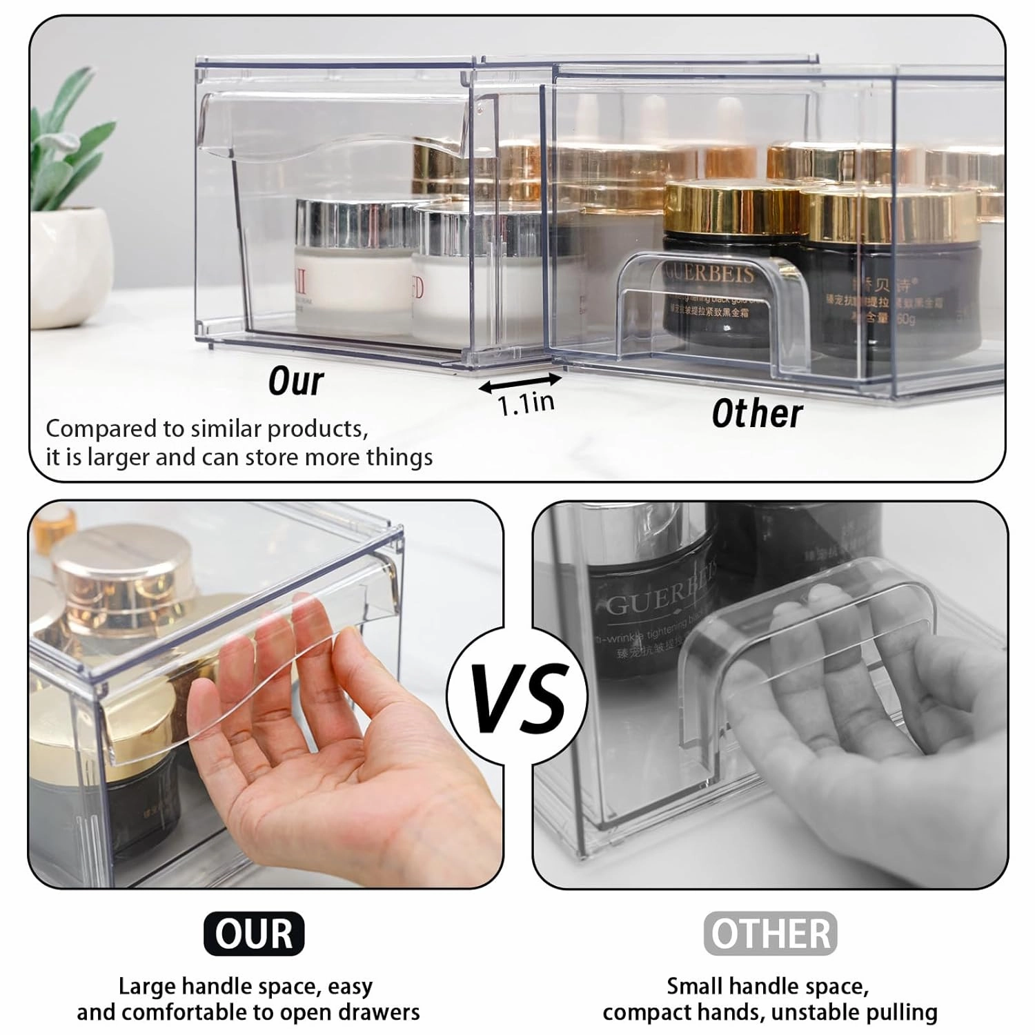 6 Pack Acrylic Drawer Organizer Stackable,Clear Storage Drawer for Makeup,Cosmetics,Beauty Products,Plastic Storage Organizer for Medicine Cabinet Organizer,Bottle and Pump Part Organizer Containers