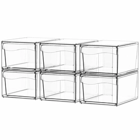 6 Pack Acrylic Drawer Organizer Stackable,Clear Storage Drawer for Makeup,Cosmetics,Beauty Products,Plastic Storage Organizer for Medicine Cabinet Organizer,Bottle and Pump Part Organizer Containers