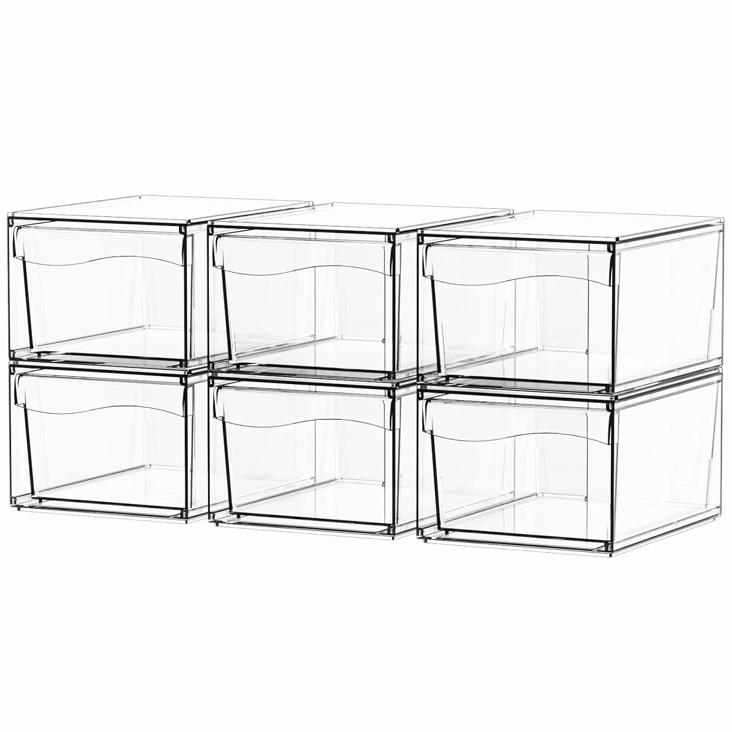 6 Pack Acrylic Drawer Organizer Stackable,Clear Storage Drawer for Makeup,Cosmetics,Beauty Products,Plastic Storage Organizer for Medicine Cabinet Organizer,Bottle and Pump Part Organizer Containers