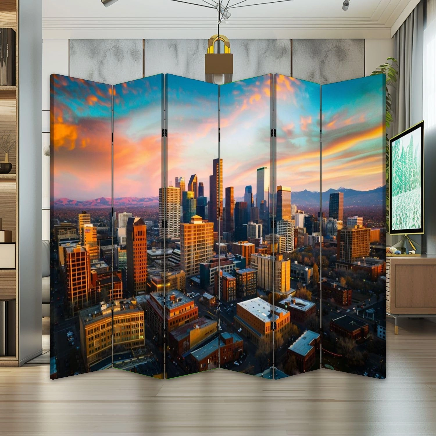 6 Panels Room Divider Screen Alpine Glow Denver Morning Sunrise Folding Privacy Screen Partition Canvas Wall Divider Indoor Freestanding Divider Room Portable Separator