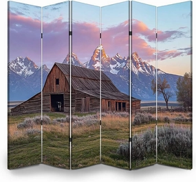 6 Panels Room Divider Screen Moulton Barn Grand Teton Wyoming Wood Folding Privacy Screen Partition Canvas Wall Divider Freestanding Portable Indoor Separator