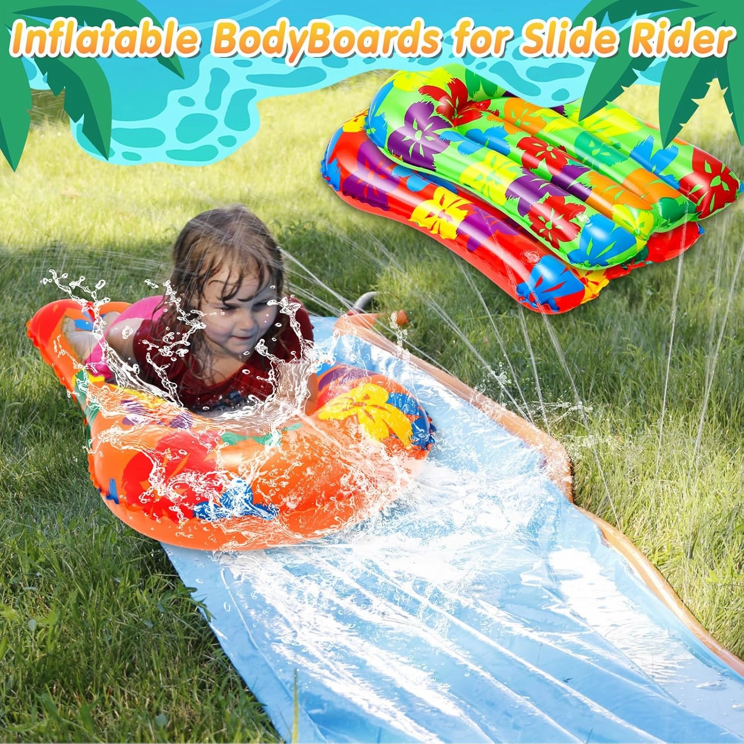 6 Pcs Inflatable Bodyboards for Water Slides,21.2 x 15 Inch Inflatable Tropical Luau Party Decorations, Kids Portable Surf Boards, Blow up Pool Board for Hawaiian Party