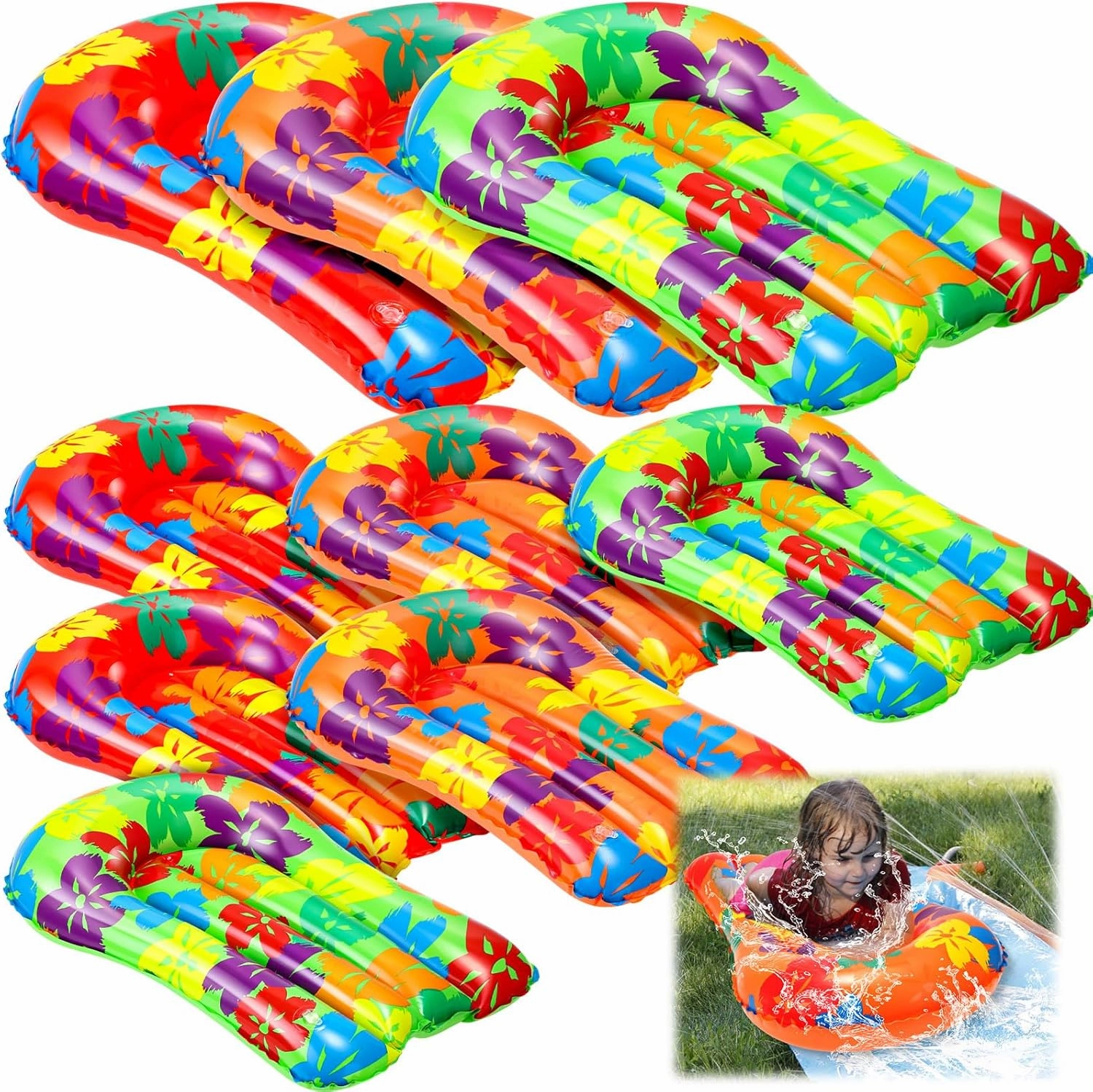 6 Pcs Inflatable Bodyboards for Water Slides,21.2 x 15 Inch Inflatable Tropical Luau Party Decorations, Kids Portable Surf Boards, Blow up Pool Board for Hawaiian Party