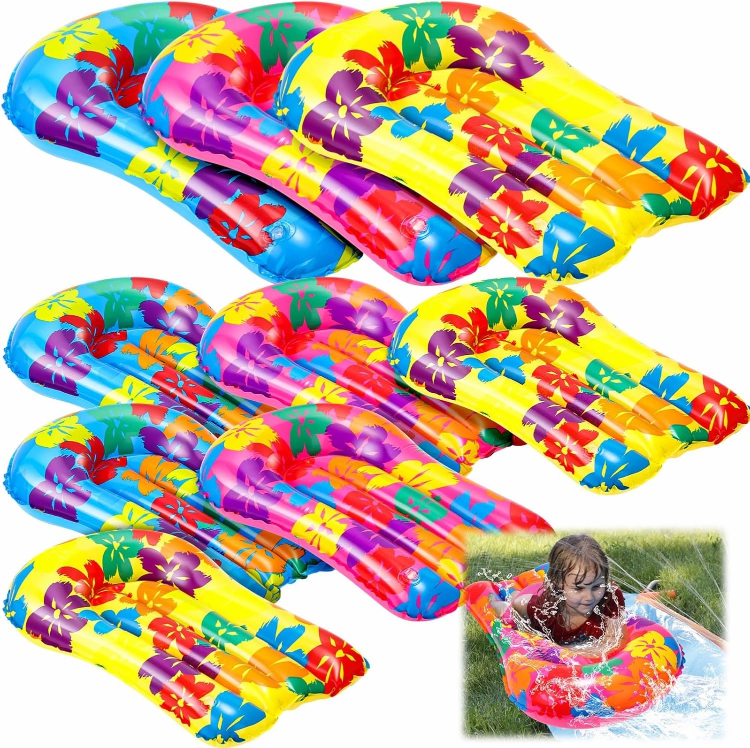 6 Pcs Inflatable Bodyboards for Water Slides,21.2 x 15 Inch Inflatable Tropical Luau Party Decorations, Kids Portable Surf Boards, Blow up Pool Board for Hawaiian Party