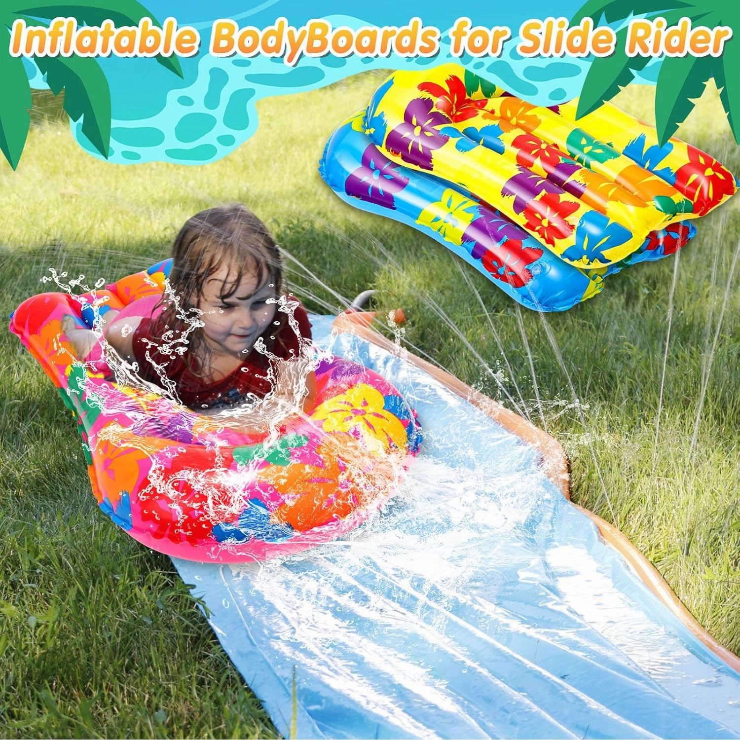6 Pcs Inflatable Bodyboards for Water Slides,21.2 x 15 Inch Inflatable Tropical Luau Party Decorations, Kids Portable Surf Boards, Blow up Pool Board for Hawaiian Party