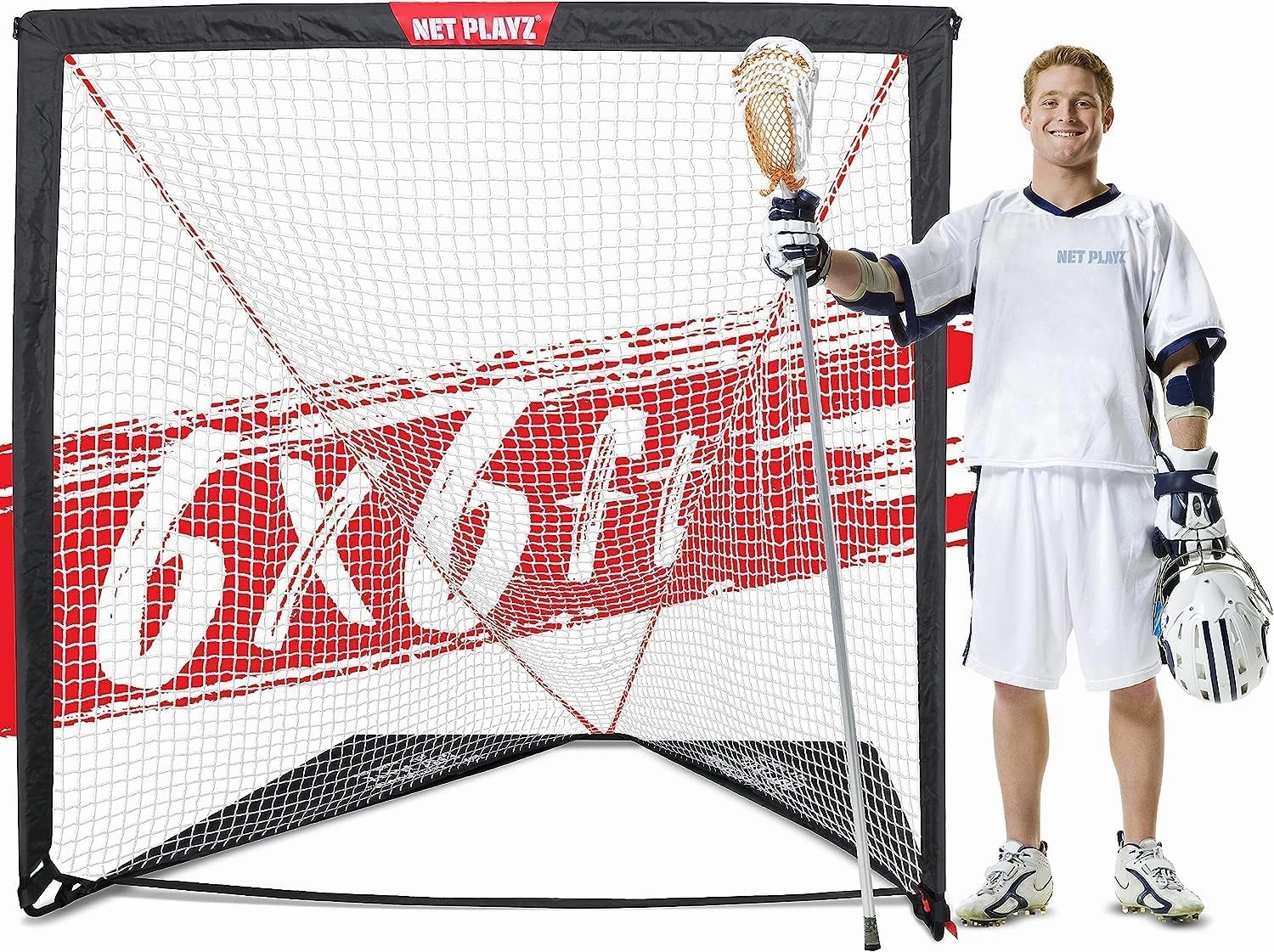 6 x 6 x 6 Feet Lacrosse Goal Fast Install, Fiberglass Frme, Lightweight, Foldable, Portable, Carry Bag Included, Black