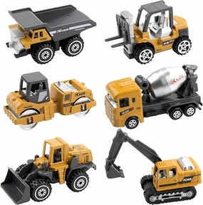6Pcs Alloy Construction Vehicle Set – 1/64 Scale Die-Cast Toy Cars for Kids (Excavator, Dump Truck, Forklift, Mixer & More) | Educational Toys for Boys Girls Birthday Gift (Yellow)