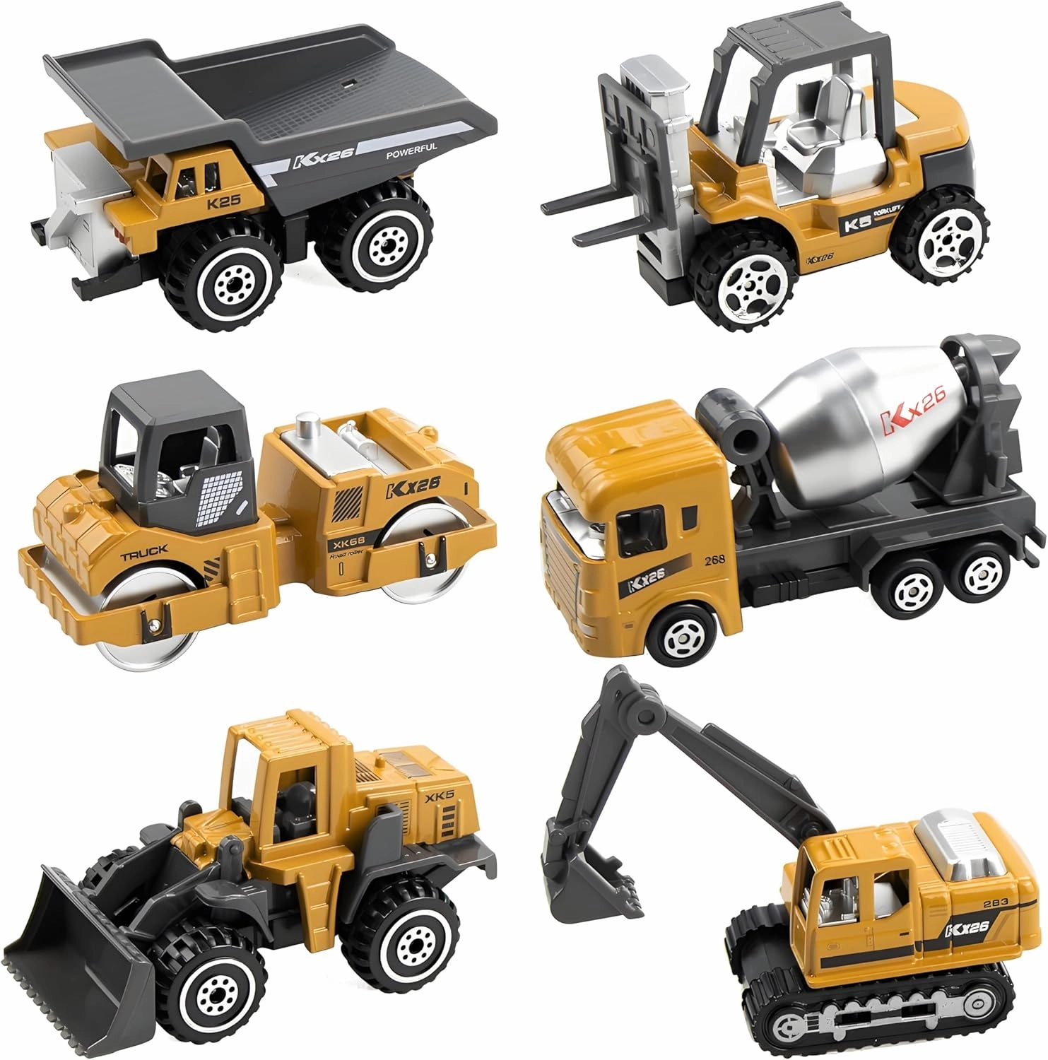 6Pcs Alloy Construction Vehicle Set – 1/64 Scale Die-Cast Toy Cars for Kids (Excavator, Dump Truck, Forklift, Mixer & More) | Educational Toys for Boys Girls Birthday Gift (Yellow)