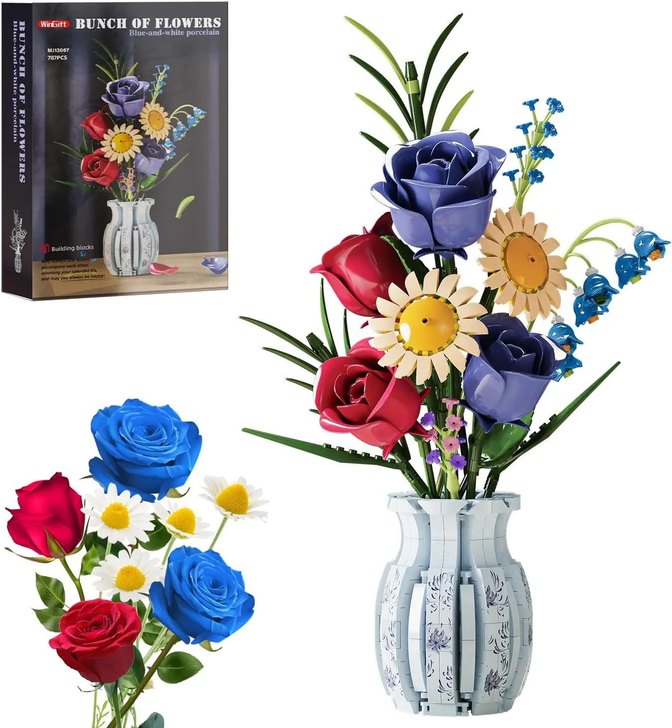 787 Pcs Flowers Bouquet Toys Building Set with Vase, Artificial Flowers Building Toys,Creative Project for Adults Botanical Collection Crafts Set,Unique Home Decor Gifts for Mom,Adults,Wife