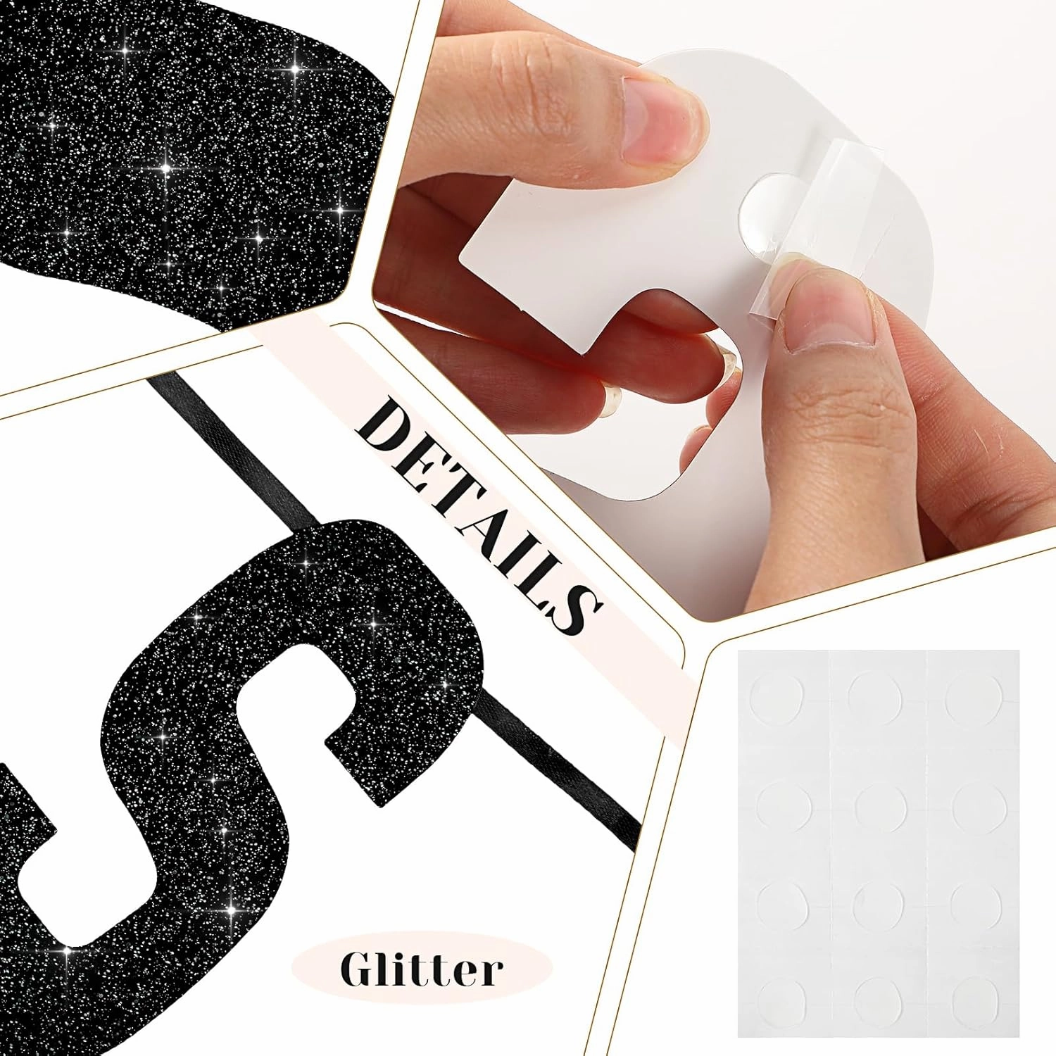 78 Pcs Make Your Own Banner Kits Large Size 6 Inch DIY Glitter Letter Pack Reuse Letters Banner Kit with White Ribbon for Birthday Wedding Shower Party Favor Wedding Wall Decor (Gold Glitter Black)