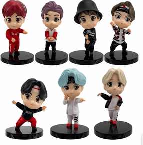 7pcs BTS Cake Toppers Character Set of Action Figures Toys，Mini Figurines Dolls Birthday Party Supplies Car Desktop BTS Birthday Decorations (D)