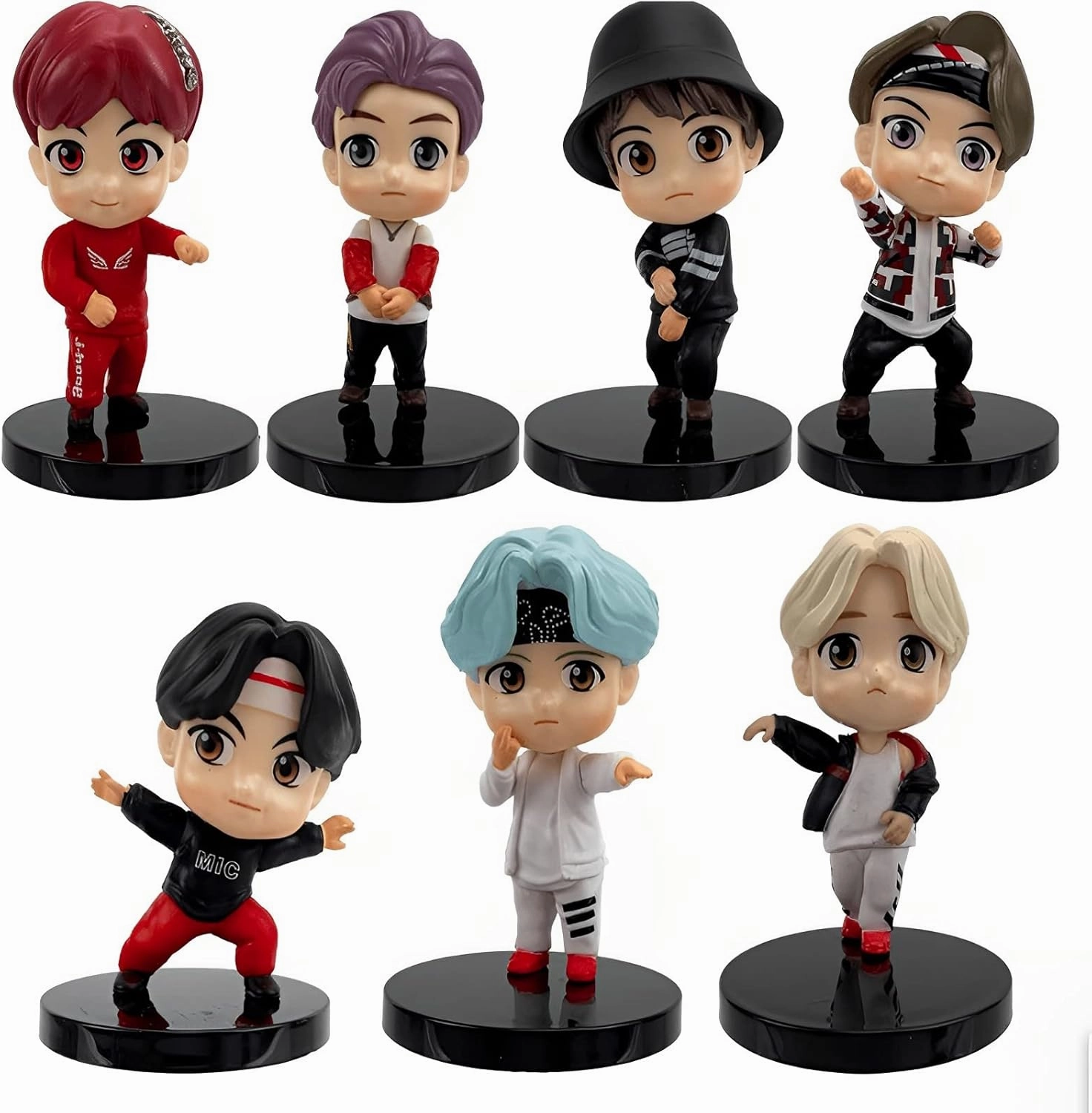 7pcs BTS Cake Toppers Character Set of Action Figures Toys，Mini Figurines Dolls Birthday Party Supplies Car Desktop BTS Birthday Decorations (D)