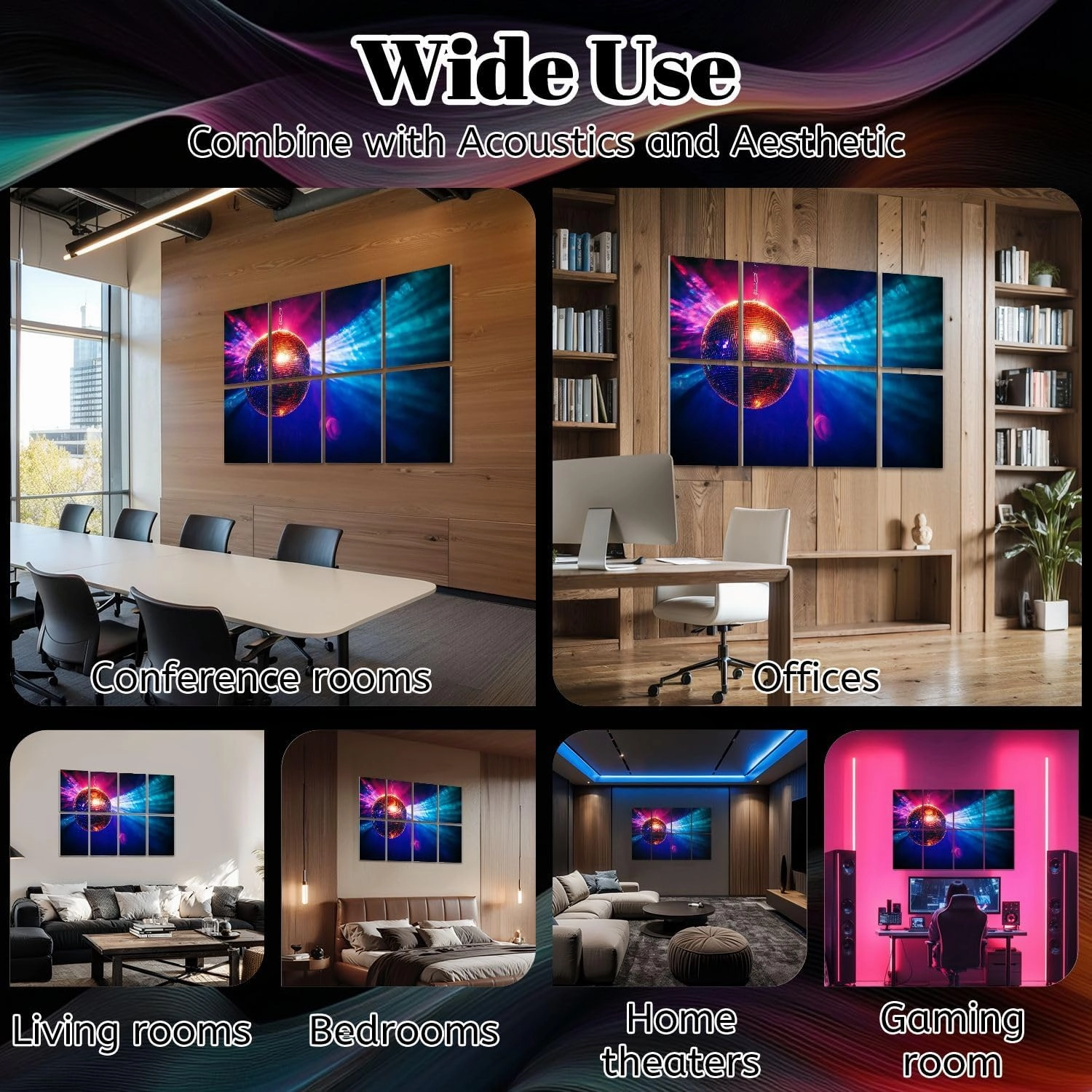 8 Pack Art Acoustic Panels Disco ball bright rays Sound Absorbing Panel 32"x48" Soundproof Wall Panels Acoustic Wall Art for Studios, Office, Theaters