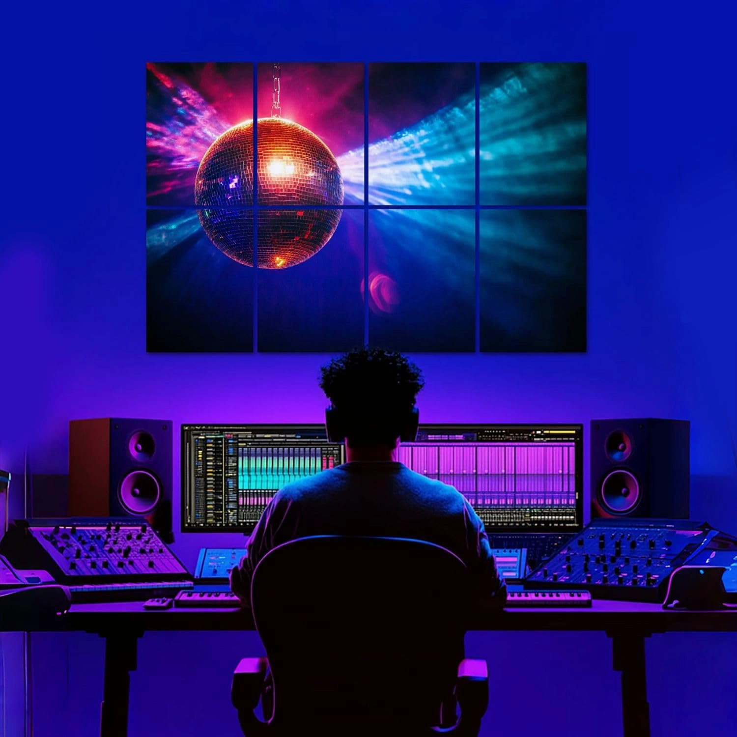 8 Pack Art Acoustic Panels Disco ball bright rays Sound Absorbing Panel 32"x48" Soundproof Wall Panels Acoustic Wall Art for Studios, Office, Theaters