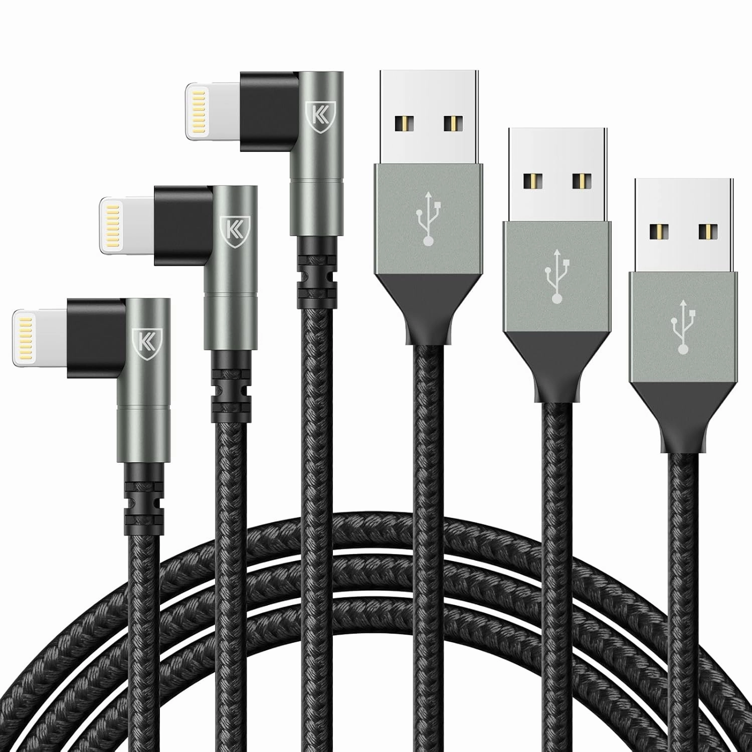 90 Degree iPhone Charger 6FT, [Apple MFi Certified] 3Pack Fast Charging Cables Cord,6Feet Right Angle Nylon Braided USB Lightning Cable for iPhone 14/13/12/11/Pro/Max/Mini/X/Plus/8/7/6/5S/Plus/iPad