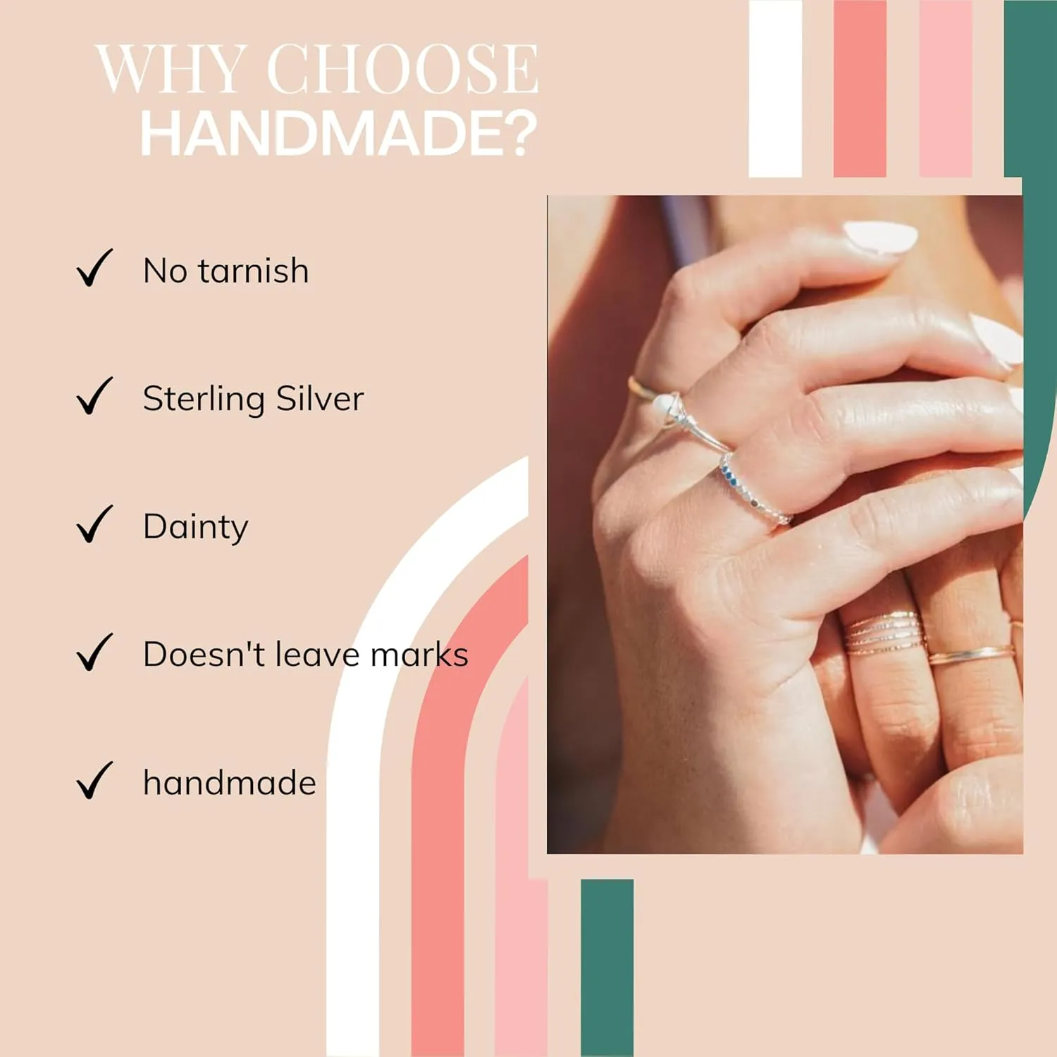 925 Sterling Silver Stacking Rings Handmade In USA | Dainty Simple and Minimalist Silver Jewelry | Thin Silver Band | Trendy Gifts for Mom, Sister, Friend (6)
