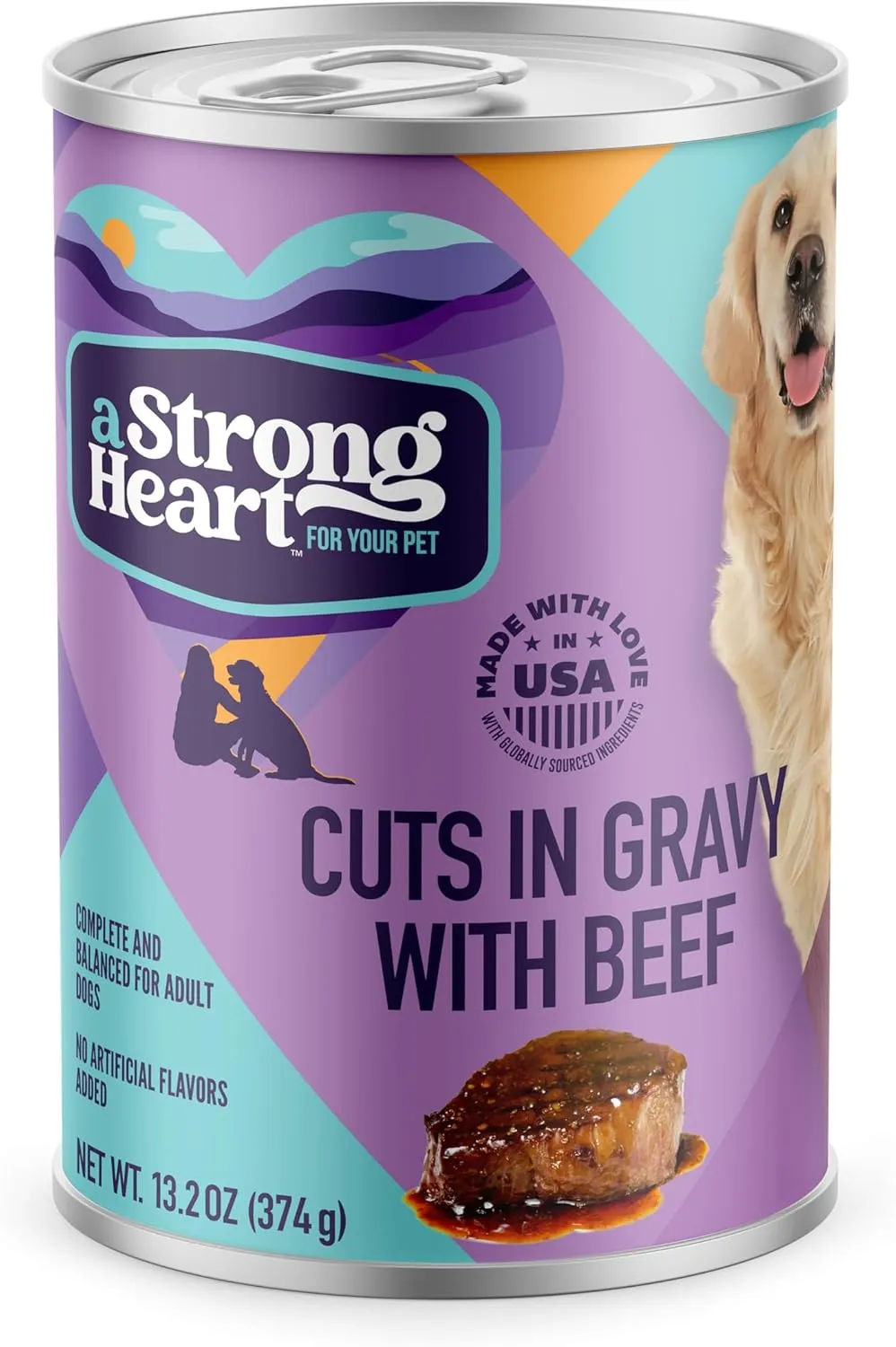 A Strong Heart Wet Dog Food, Cuts in Gravy with Beef - 13.2 oz Cans (Pack of 12), Made in The USA with Real Beef