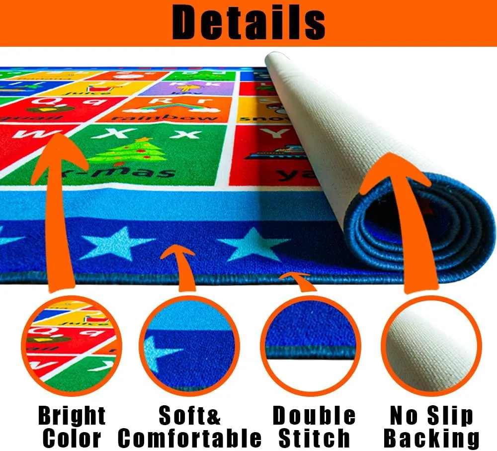 ABC Classroom Rug, Large Classroom Rugs Elementary, Preschool&Daycare Rugs for Classroom,Learning Alphabet Educational Rugs for Kids Playroom, Nursery(8'7''x6'7'', Blue)