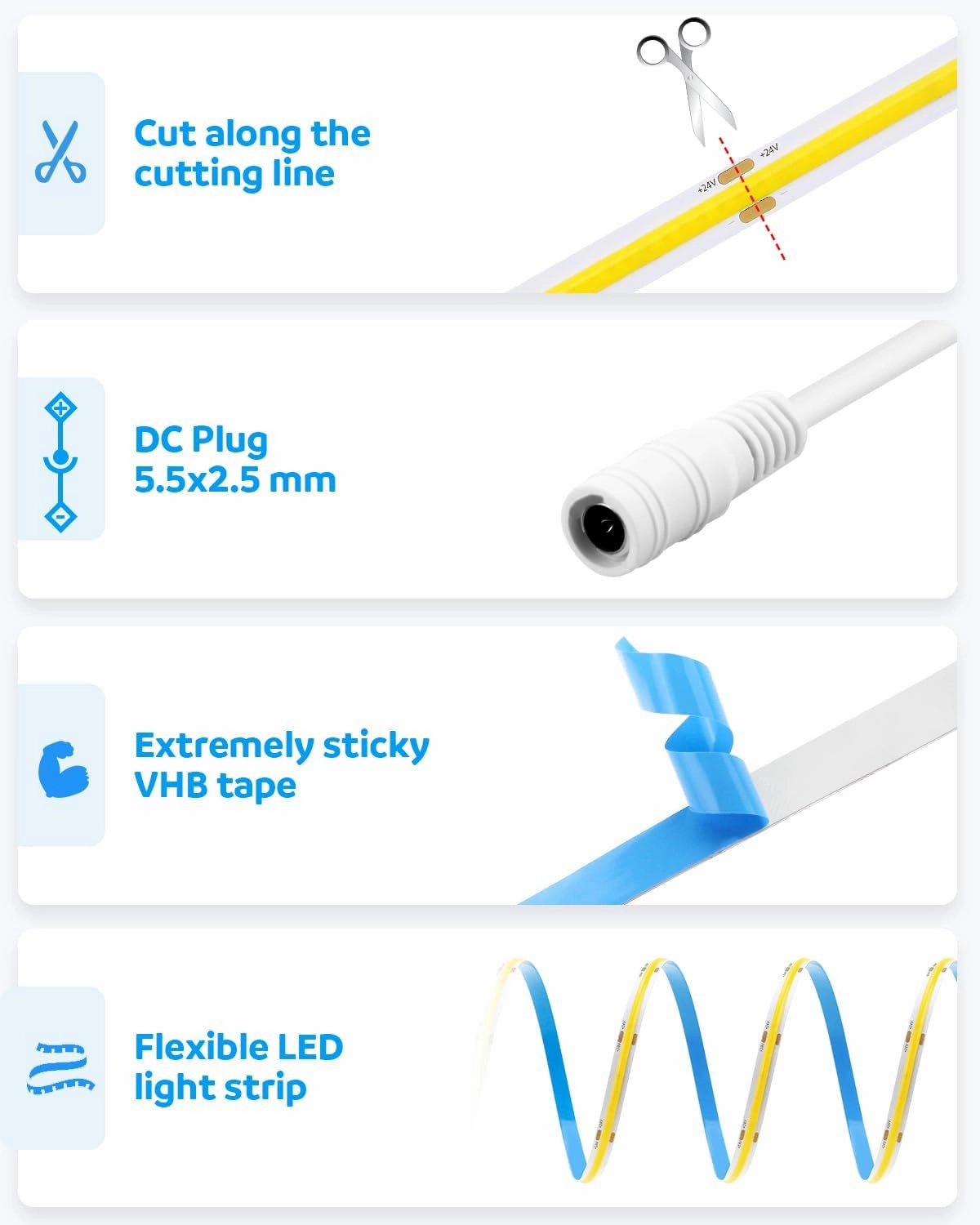 Aclorol 24V COB Led Strip Light 32.8ft COB Flexible Led Strip Light Cool White 6000K Super Bright for TV Party Other Home Indoor Decor 10M 3200Leds CRI85 (Power Supply&LED Dimmer Not Included)