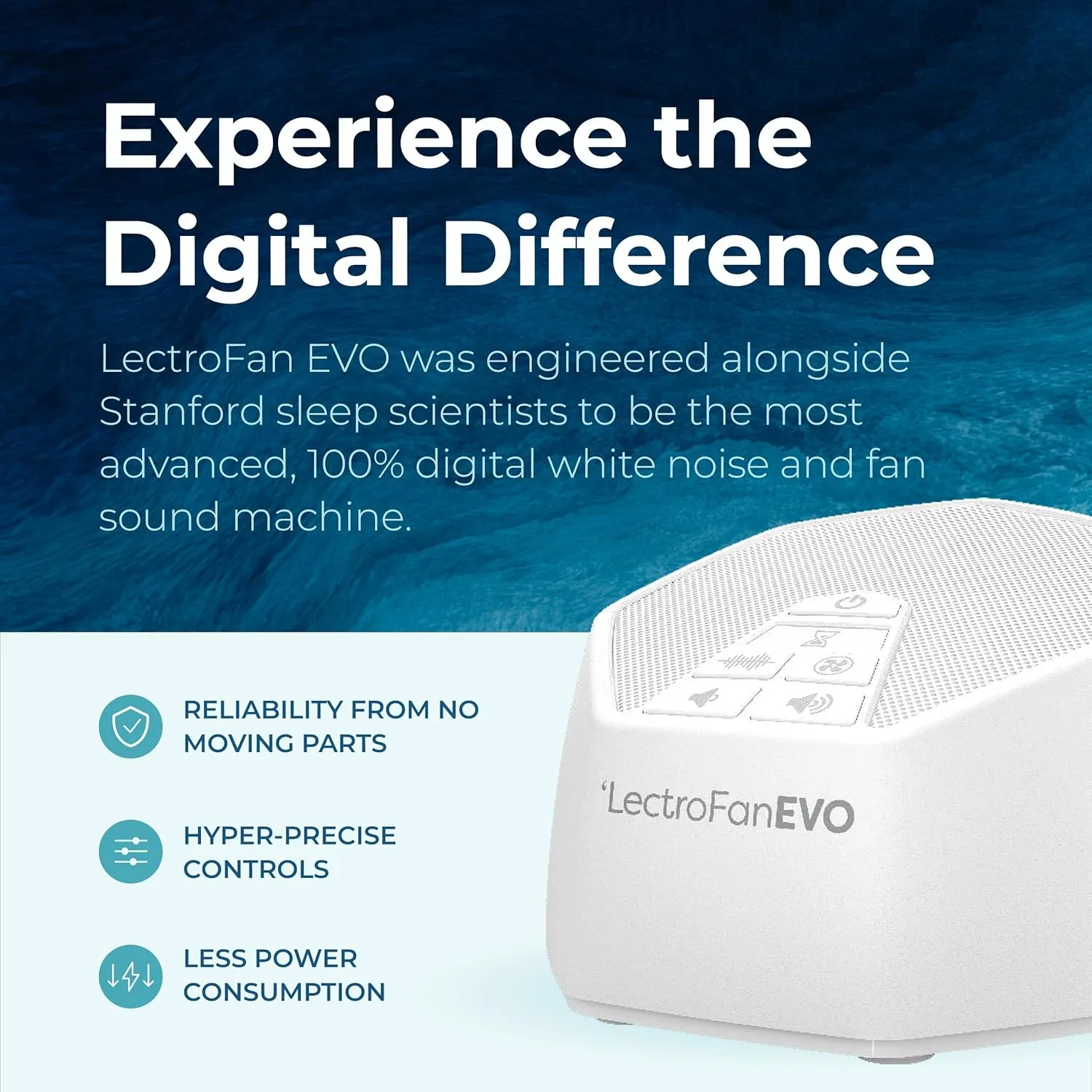 Adaptive Sound Technologies LectroFan EVO White Noise Machine - Compact Sleep Sound Machine for Bedroom, Travel, Study & More - 22 Non-Looping Fan, White & Ocean Noise Variations - White