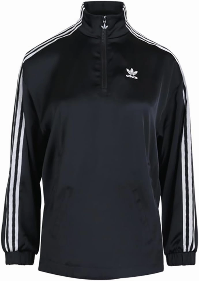 adidas Originals Women's Adicolor Classics Satin Quarter-Zip Pullover Track Jacket, Black, Medium