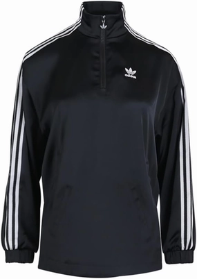 adidas Originals Women's Adicolor Classics Satin Quarter-Zip Pullover Track Jacket, Black, Medium