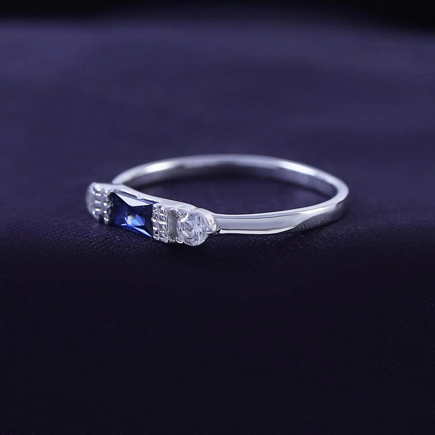 AFFY 925 Sterling Silver Baguette Cut Simulated Birthstone And White Cubic Zirconia Three Stone Design Bridal Engagement Wedding Ring Jewelry, Gift For Her
