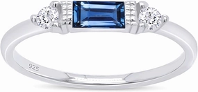 AFFY 925 Sterling Silver Baguette Cut Simulated Birthstone And White Cubic Zirconia Three Stone Design Bridal Engagement Wedding Ring Jewelry, Gift For Her