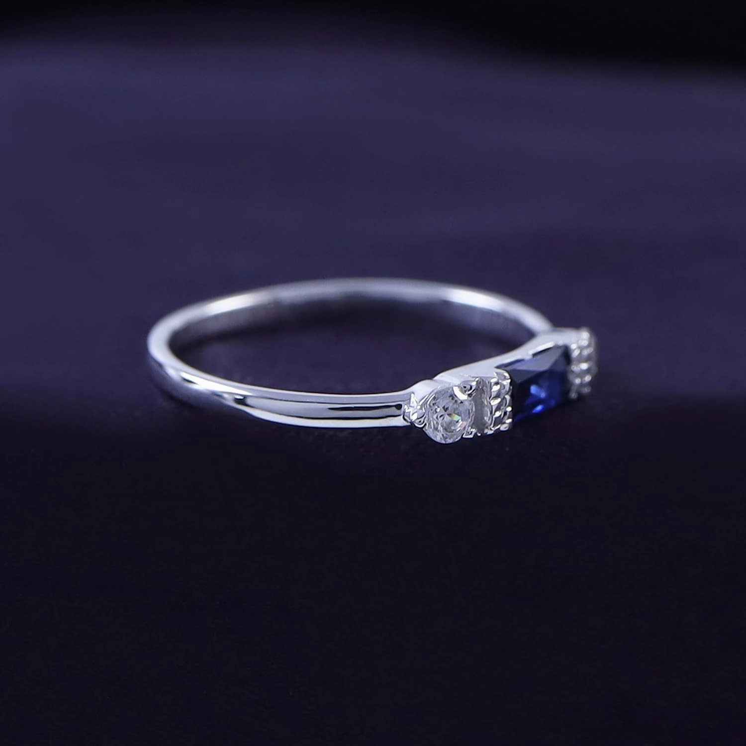 AFFY 925 Sterling Silver Baguette Cut Simulated Birthstone And White Cubic Zirconia Three Stone Design Bridal Engagement Wedding Ring Jewelry, Gift For Her