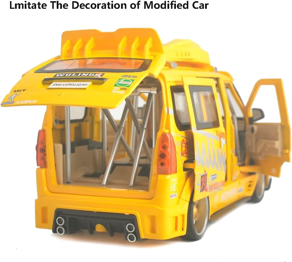 Ailejia Sprinter Van Toy Hot Rod Diecast Metal Model - 1:24 Scale Graffiti Car With Sound and Light, Toys for Boys (Yellow)