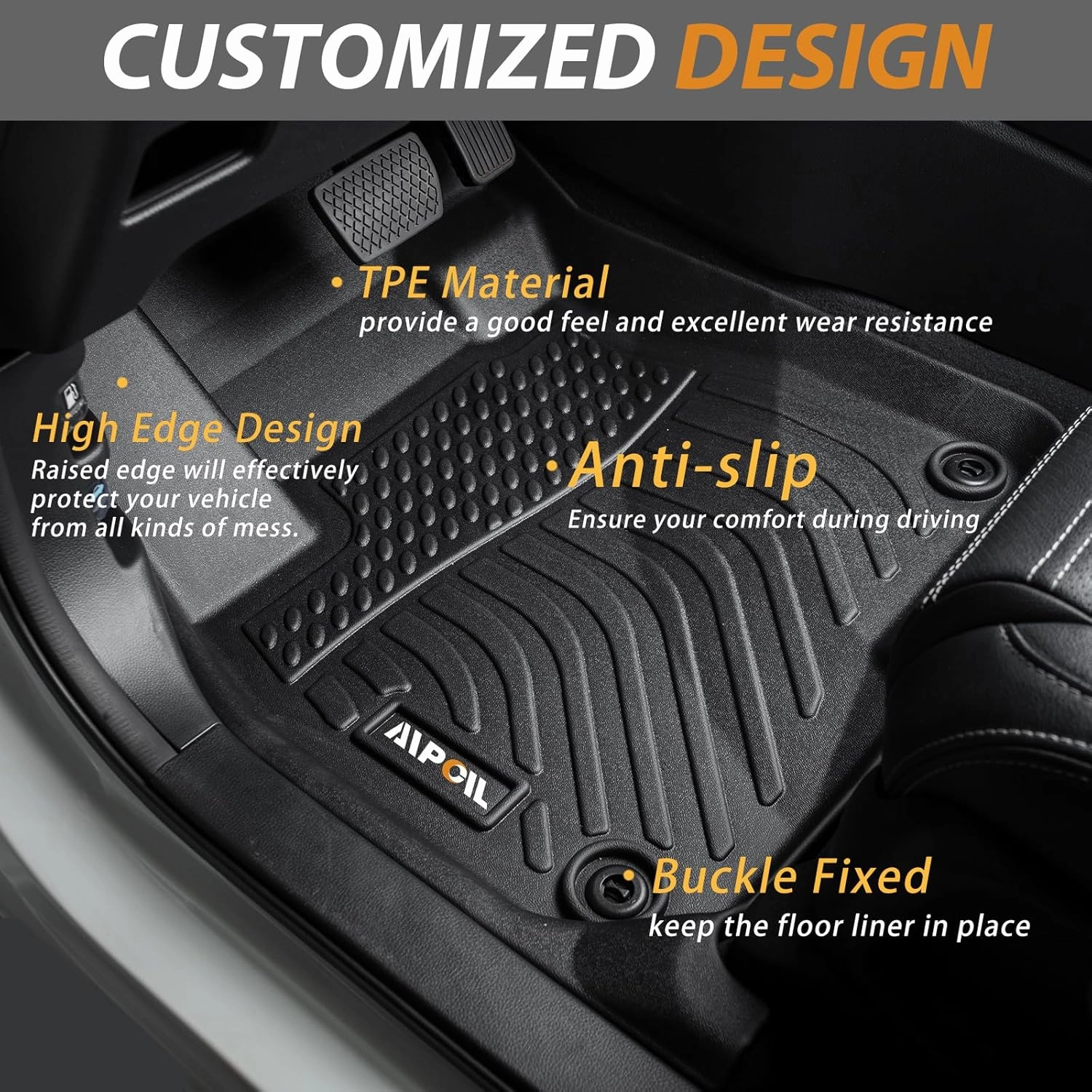 AIPOIL® Floor Mats & Cargo Liner Set for 2018-2024 Chevy Equinox & GMC Terrain All Weather Protection TPE Anti-Slip Automotive Full Set Custom Chevrolet Equinox Car Mats Accessories - Black