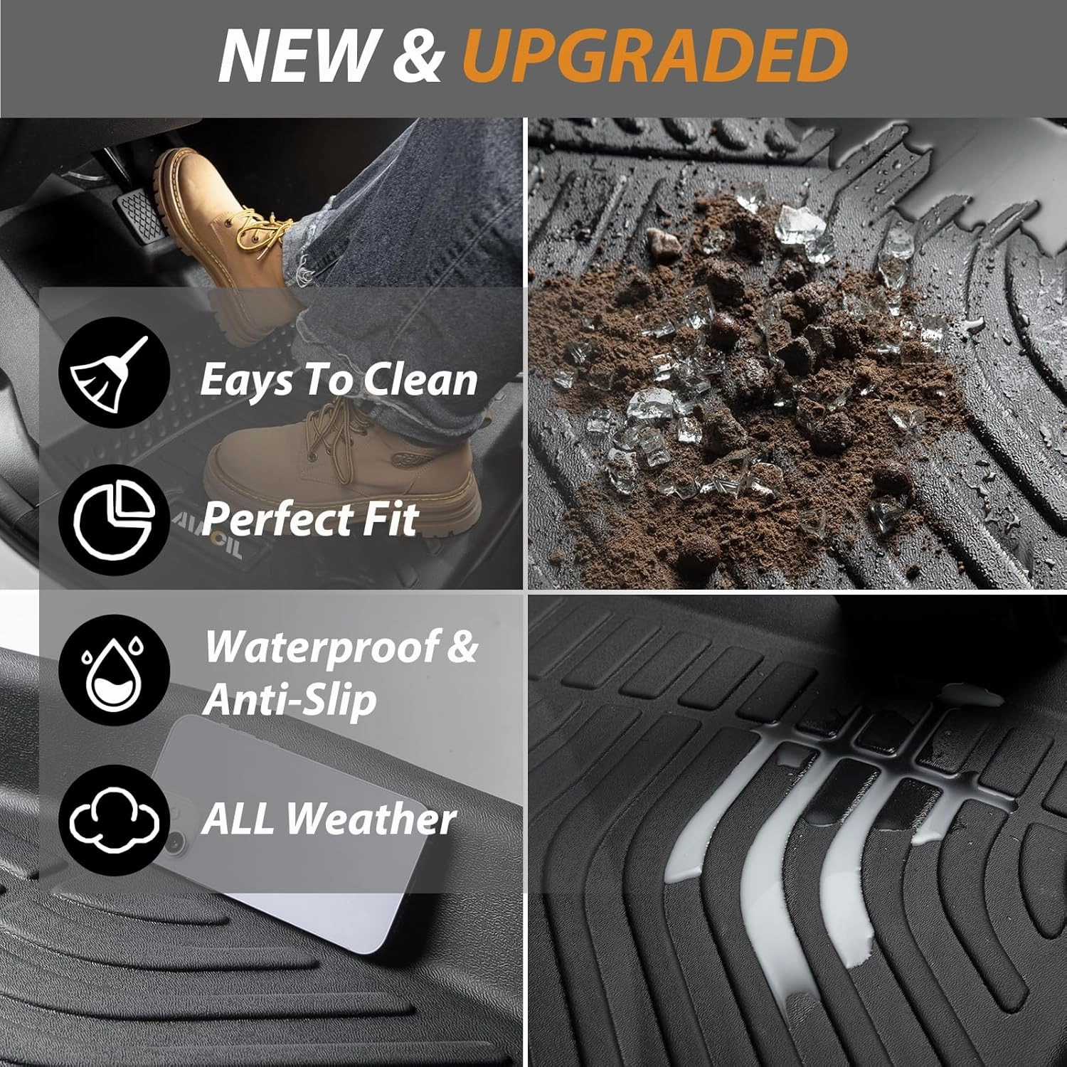 AIPOIL® Floor Mats & Cargo Liner Set for 2018-2024 Chevy Equinox & GMC Terrain All Weather Protection TPE Anti-Slip Automotive Full Set Custom Chevrolet Equinox Car Mats Accessories - Black