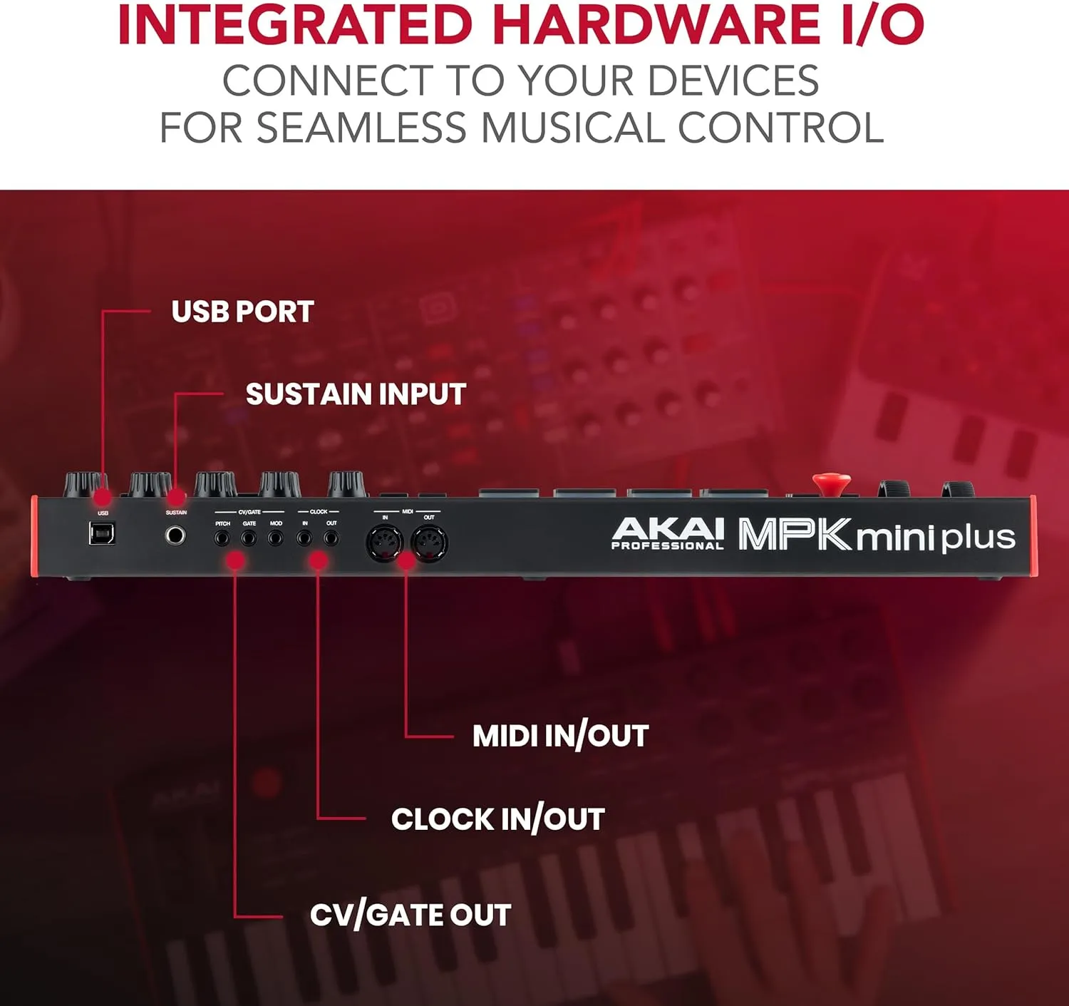 Akai Professional MPK Mini Plus - USB MIDI Keyboard Controller with 37 Mini Keys, 8 MPC Pads, Sequencer, MIDI/CV/Gate I/O, Music Production Software and Native Instruments Sound Package