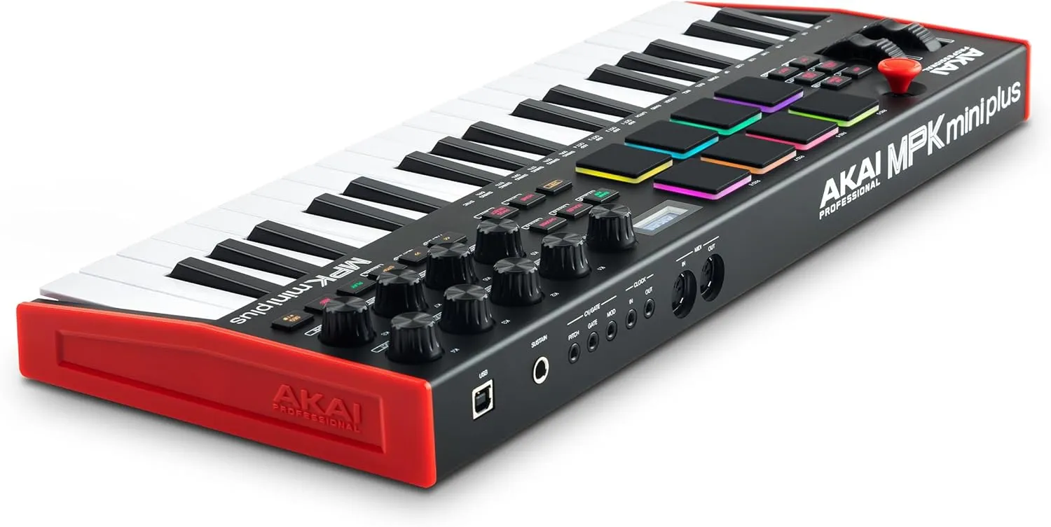 Akai Professional MPK Mini Plus - USB MIDI Keyboard Controller with 37 Mini Keys, 8 MPC Pads, Sequencer, MIDI/CV/Gate I/O, Music Production Software and Native Instruments Sound Package