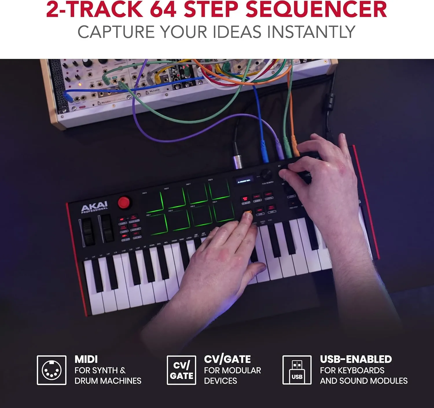 Akai Professional MPK Mini Plus - USB MIDI Keyboard Controller with 37 Mini Keys, 8 MPC Pads, Sequencer, MIDI/CV/Gate I/O, Music Production Software and Native Instruments Sound Package