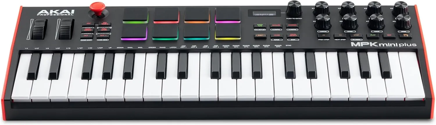 Akai Professional MPK Mini Plus - USB MIDI Keyboard Controller with 37 Mini Keys, 8 MPC Pads, Sequencer, MIDI/CV/Gate I/O, Music Production Software and Native Instruments Sound Package