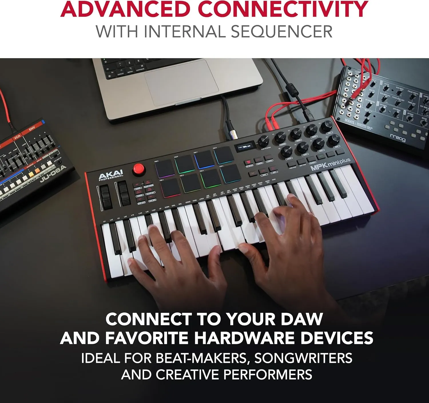 Akai Professional MPK Mini Plus - USB MIDI Keyboard Controller with 37 Mini Keys, 8 MPC Pads, Sequencer, MIDI/CV/Gate I/O, Music Production Software and Native Instruments Sound Package