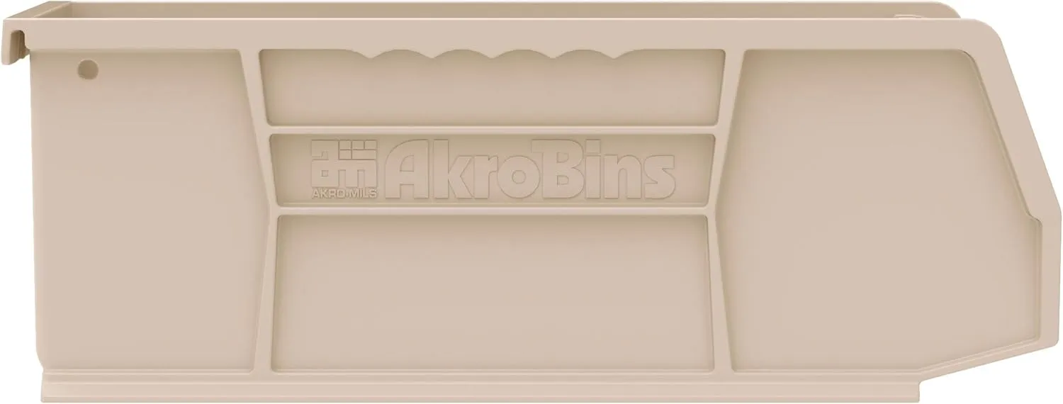 Akro-Mils 30224 AkroBins Plastic Hanging Stackable Storage Organizer Bin, 11-Inch x 4-Inch x 4-Inch, Stone, 12-Pack
