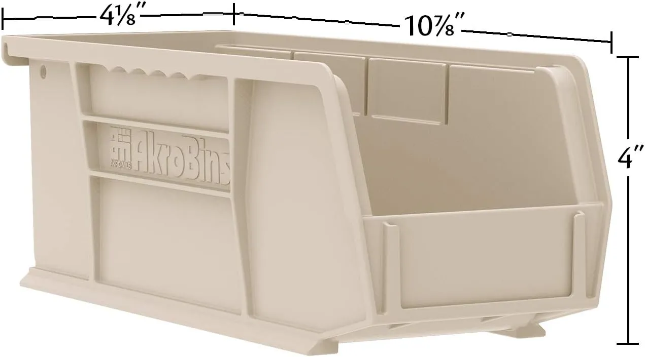 Akro-Mils 30224 AkroBins Plastic Hanging Stackable Storage Organizer Bin, 11-Inch x 4-Inch x 4-Inch, Stone, 12-Pack