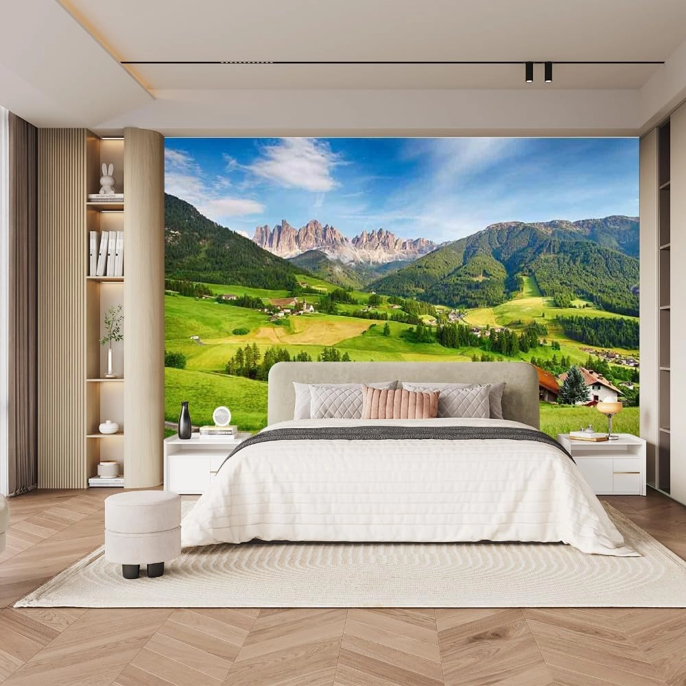 Alpine Grassland Self-Adhesive Wall Wallpaper, Natural Scenery High Resolution Pictures Art Decor Paintings 3D Wall Mural,for Sofa Background Wall Living Room,48"W x36"H