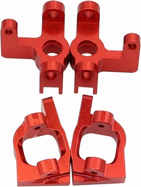 Aluminum Alloy 2PCS Front Steering Cup (L/R) and 2PCS Base C Seat (L/R) RC Cars Upgrade Parts Compatible with WLtoys 144001 1/14 RC Car Truck Buggy Replacement Accessories (Red)