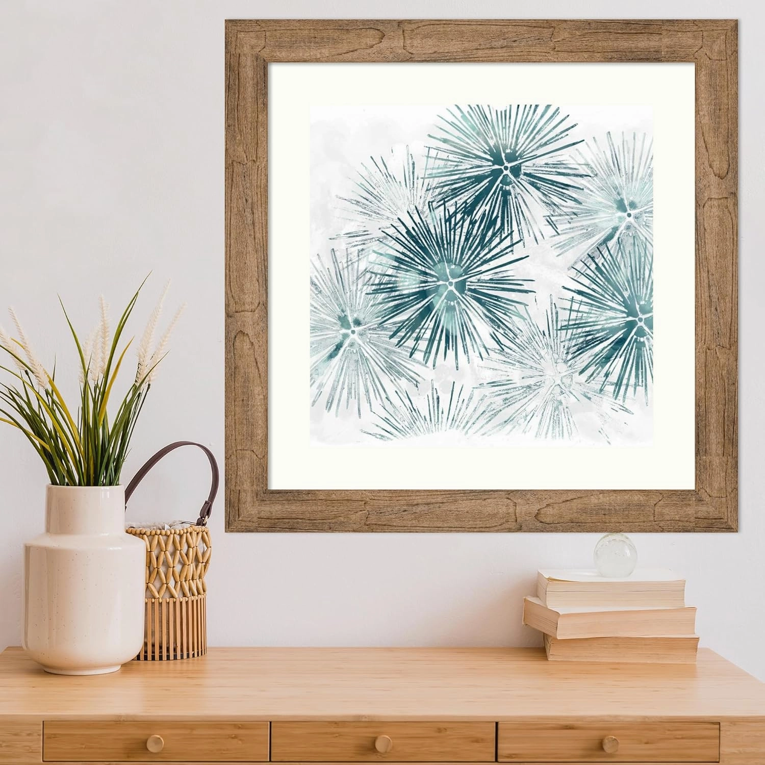 Amanti Art Framed Wall Art Print 24x24 Sealife Batik VI by June Erica Vess, Abstract Wall Art, Modern Contemporary Decor, Medium Poster Painting Artwork for Living Room, Bedroom, Bathroom, Kitchen,
