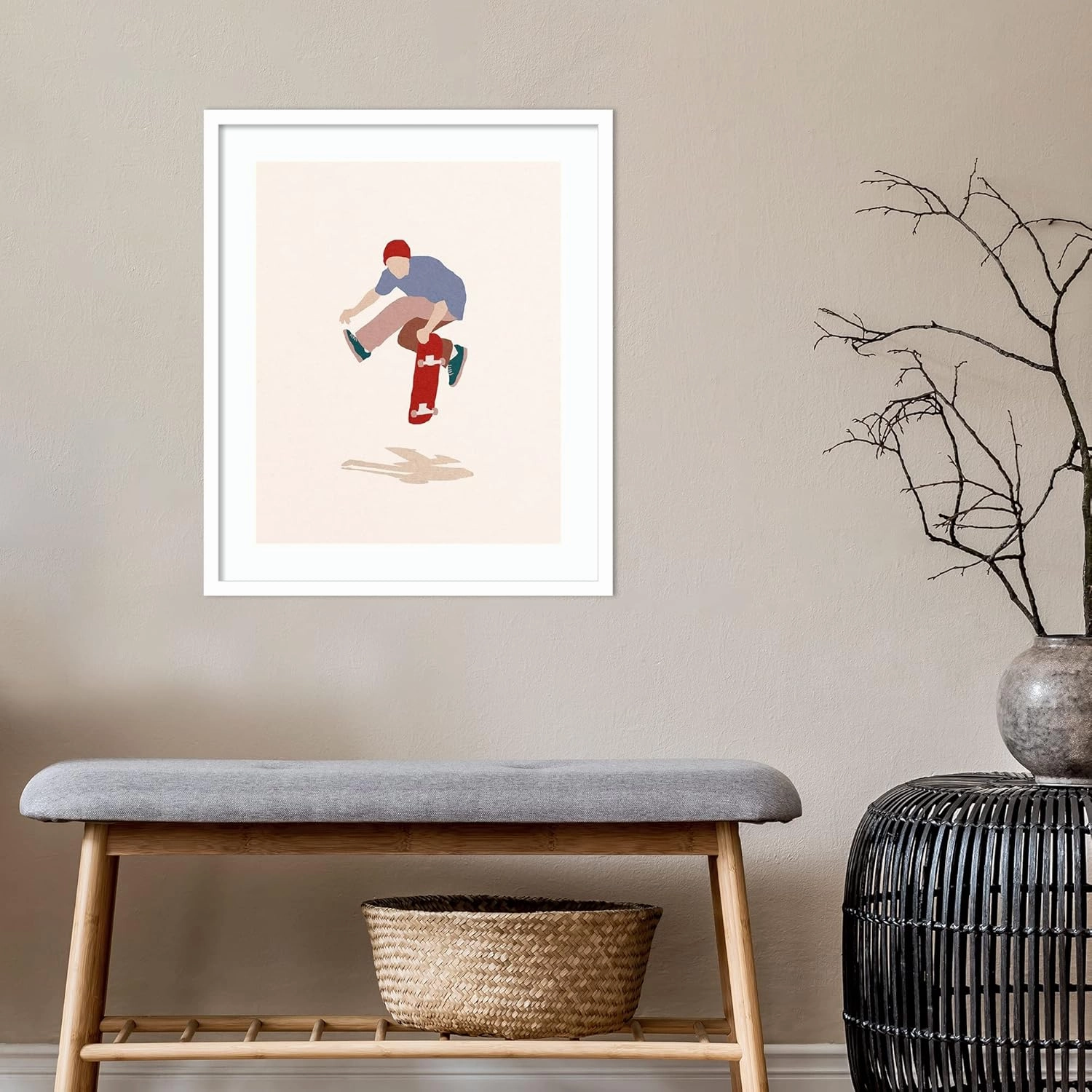 Amanti Art Framed Wall Art Print 25x21 Skate Airwalk by Robert Farkas, Sports Wall Art, Modern Contemporary Decor, Medium Poster Painting Artwork for Living Room, Bedroom, Bathroom, Kitchen, Office