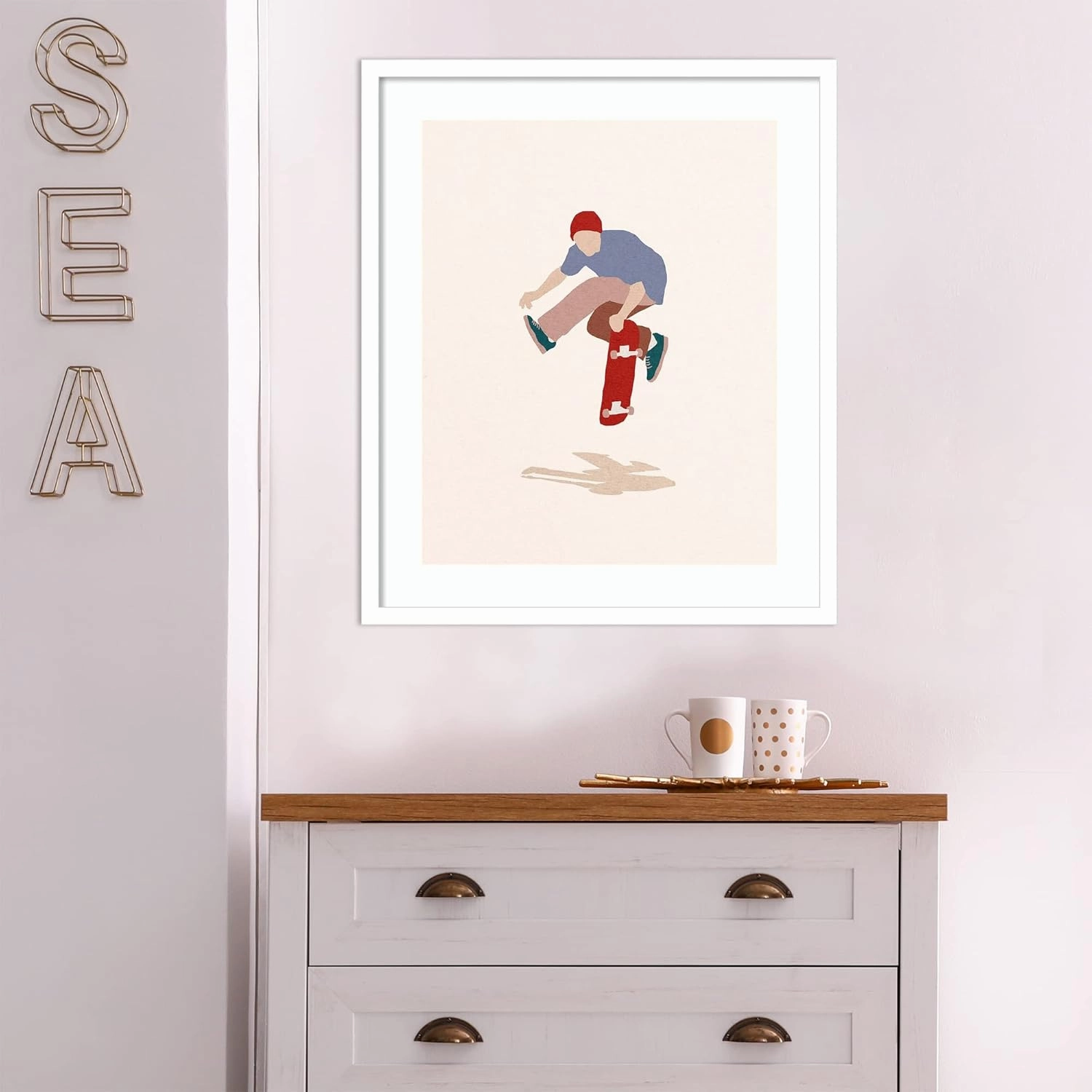 Amanti Art Framed Wall Art Print 25x21 Skate Airwalk by Robert Farkas, Sports Wall Art, Modern Contemporary Decor, Medium Poster Painting Artwork for Living Room, Bedroom, Bathroom, Kitchen, Office