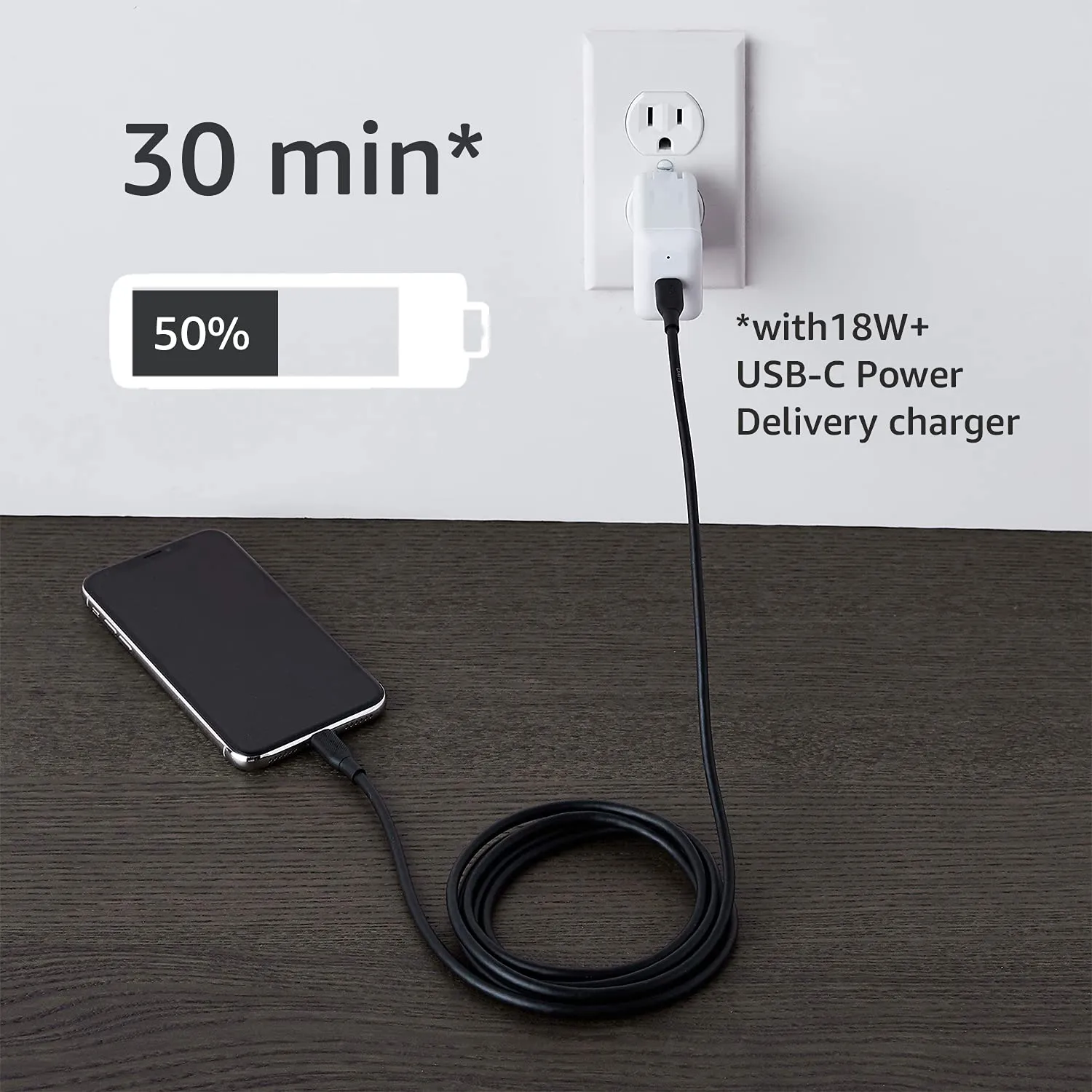 Amazon Basics Fast Charging USB-2.0 USB-C to Lightning Cable (MFi Certified), Durable, 6 Feet, Black