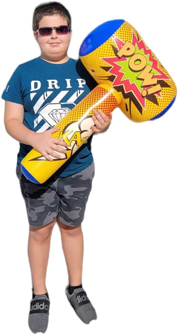 AMERICAN WIT Huge Super Hero Inflatable Bopper (30" x 17") Suprehero Inflate Hammer, Mullet for Play Fights and Action (2 Pack)