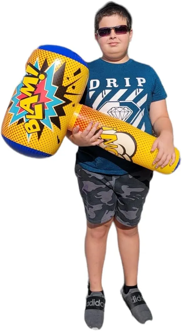 AMERICAN WIT Huge Super Hero Inflatable Bopper (30" x 17") Suprehero Inflate Hammer, Mullet for Play Fights and Action (2 Pack)