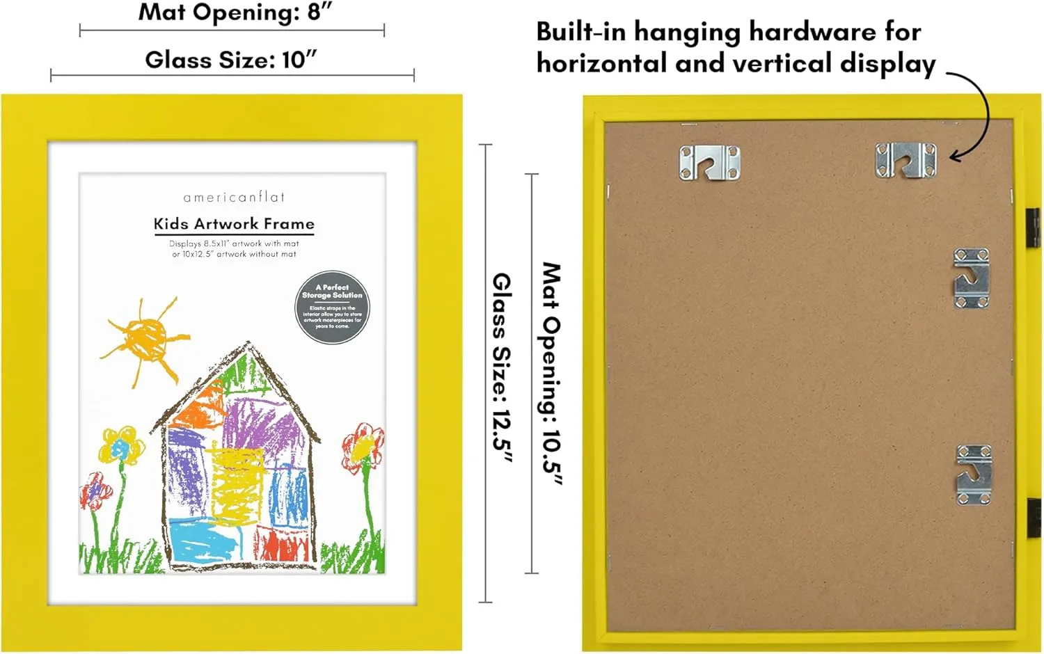 Americanflat 10x12.5 Kids Art Frame - Front Loading Picture Frames Hold 100 Artworks - Use as 8.5x11 Frame with Mat or Display 10x12.5 Artwork Without Mat - My Mini Masterpiece - Sunshine Yellow