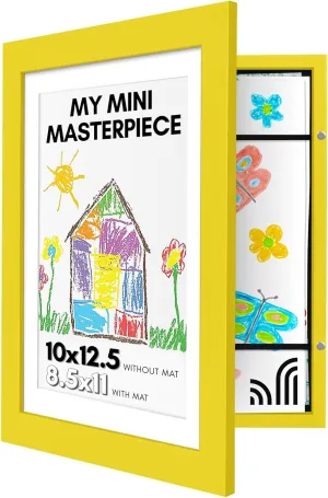 Americanflat 10x12.5 Kids Art Frame - Front Loading Picture Frames Hold 100 Artworks - Use as 8.5x11 Frame with Mat or Display 10x12.5 Artwork Without Mat - My Mini Masterpiece - Sunshine Yellow