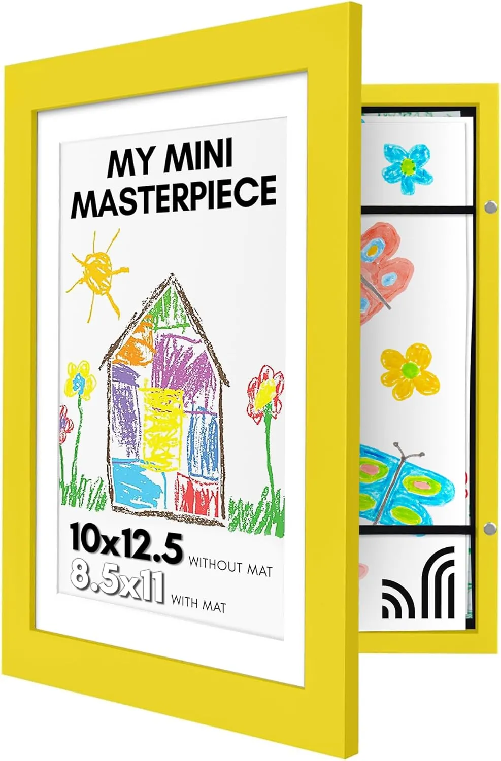 Americanflat 10x12.5 Kids Art Frame - Front Loading Picture Frames Hold 100 Artworks - Use as 8.5x11 Frame with Mat or Display 10x12.5 Artwork Without Mat - My Mini Masterpiece - Sunshine Yellow